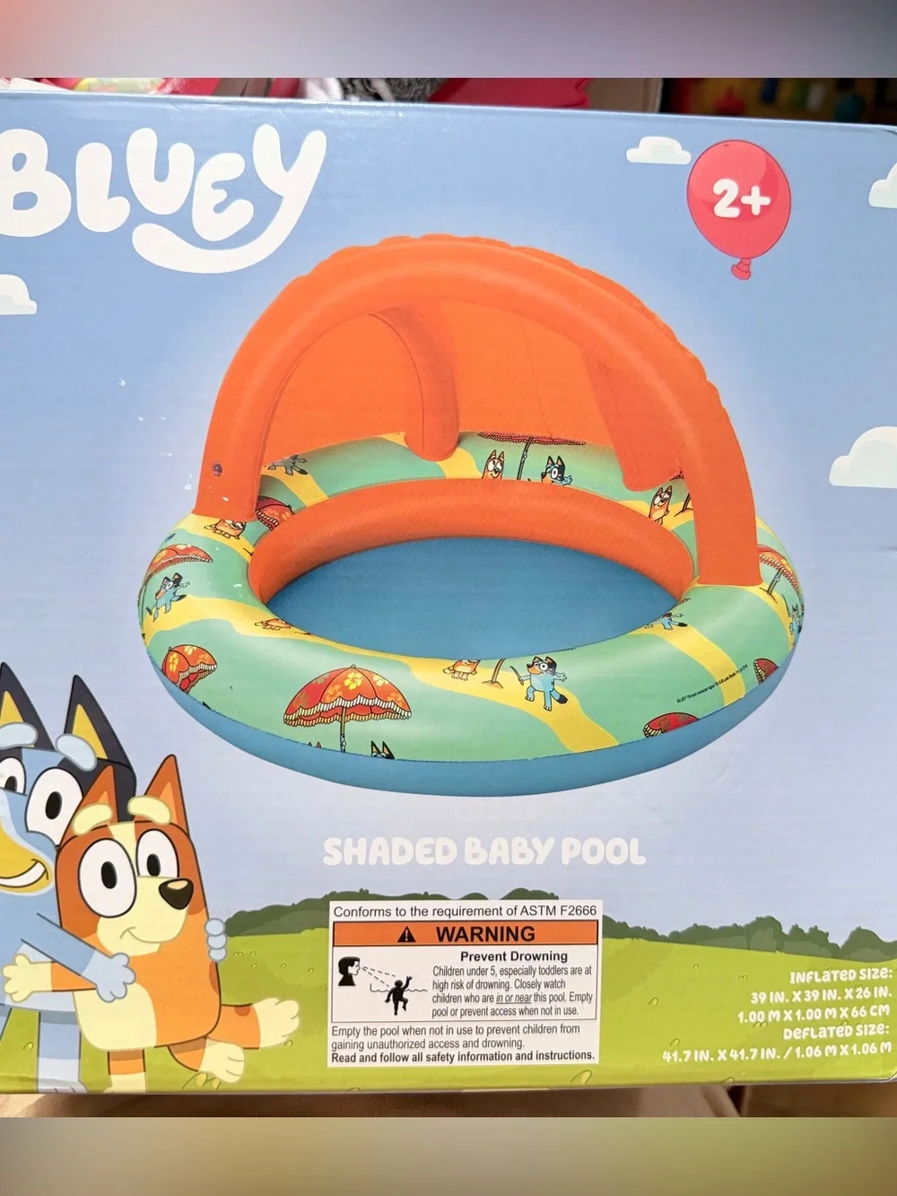 Bluey Shaded Baby Pool – Orange & Green